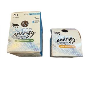 Leggs Sheer Energy Compression Tights Bundle Q+ | 3 Pairs | Control Top | New